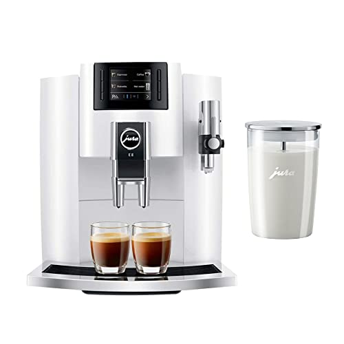Jura E8 Automatic Espresso Machine (Piano White) with Glass Milk Container (2 Items)