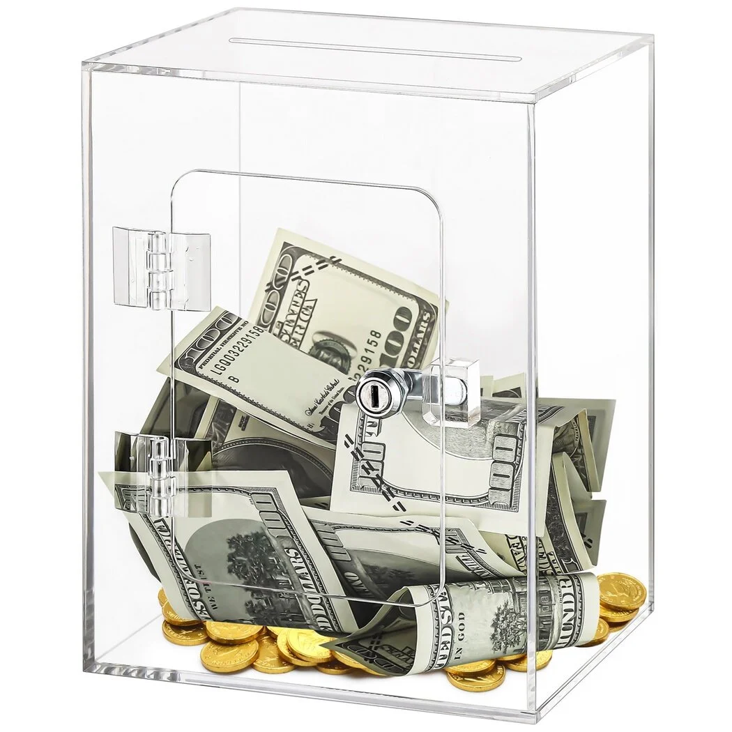 Large Clear Piggy Bank, Piggy Bank Case Box, Openable Piggy Bank with Lock, Money Box with Key, Money Banks Coins Saving Pot, Cash Container Box Coin Jar Gift