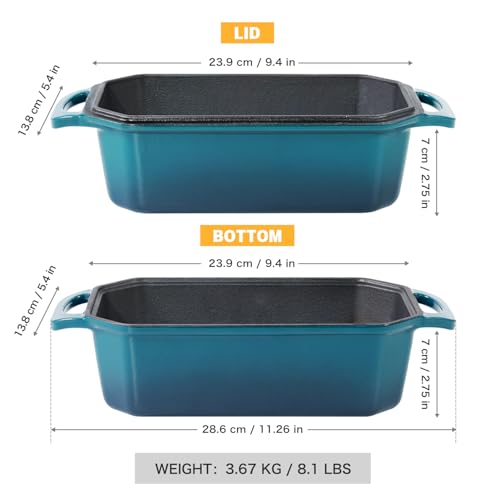 Bread Pan Cast Iron Loaf Pan with Lid Bread Loaf Pan 9x5 Inch Loaf Pan Enameled Cast Iron Sourdough Loaf Pan, DarkCyan