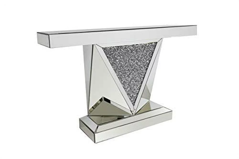 Amore Rectangular Sofa Table with Triangle Detailing Silver and Clear Mirror