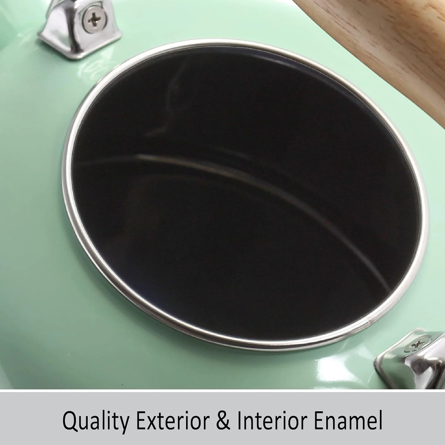 SVEN Enamel On Steel Whistling Teakettle With Natural Wood Handle, 1.4 Quarts (Mint Green)