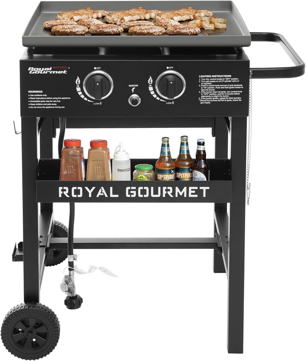 Royal Gourmet GB2000N 2-Burner Propane Gas Griddle, 23-Inch Flat Top BBQ Grill, 30,000 BTUs, Outdoor Griddle Station with 450 Sq. In. Cooking Area for Camping, Patio, or Tailgating, Black