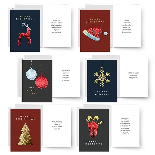 easykart labels 18 Christmas Greeting Card Assortment With Envelopes, Gold Foil With 3D Embossing Effect Design, 5.75 x 4.25 Inch