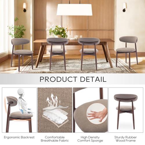 COLAMY Wooden Dining Chairs Set of 4, Modern Fabric Upholstered Dining Room Chair, Farmhouse Kitchen Chairs with Foot Pegs, Green