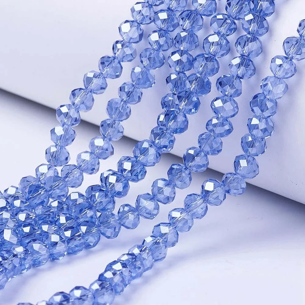 10x8mm Electroplate Glass Beads Strands Pearl Luster Plated Faceted Rondelle Royal Blue