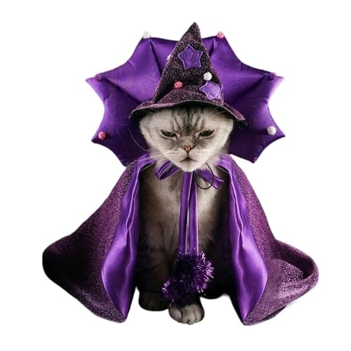 Halloween pet cat and Dog Clothes Magic Cloak hat Festival Suit Vampire Cloak cos Costume Decoration(Purple Cape)