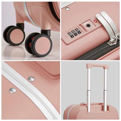 mixi Carry On Luggage, 20'' Suitcase with Front Laptop Pocket, Travel Rolling Luggage Aluminum Frame PC Hardside with Spinner Wheels & TSA Lock and Cover - Smoke White