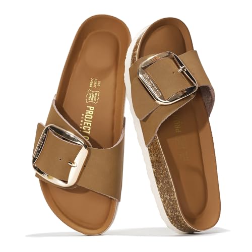 Project Cloud Genuine Leather Sandals Women Dressy Summer Beach Essentials - Flip Flops & Slides with Memory Foam Insole Womens Sandals Comfortable Footwear