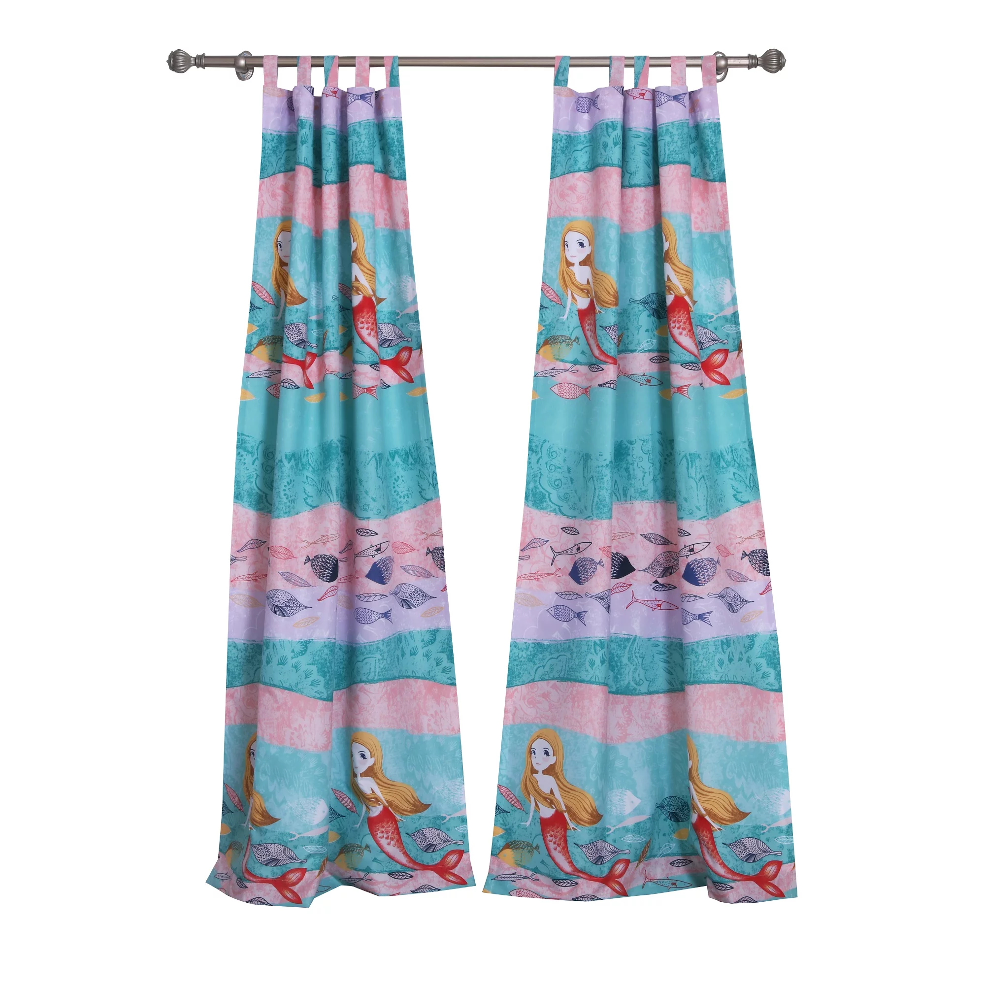 Global Trends Marina Light Filtering Tab Top Kids Mermaid Curtain Panels, Set of Two, 84