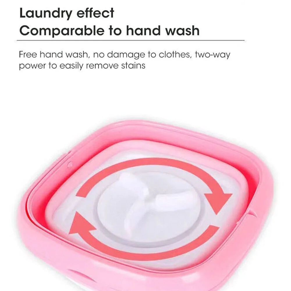 KingFurt Mini Folding Washing Machine Portable For Clothes With Dryer Bucket Travel Wash (Pink)