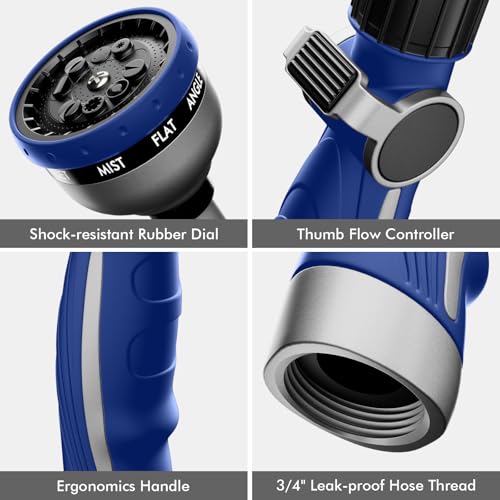 RESTMO Watering Wand Heavy Duty, Metal Garden Hose Wand with 10 Spray Patterns, 15-Inch Long Hose Nozzle Sprayer with Thumb Flow Control, Ideal to Water Hanging Baskets and Shrubs