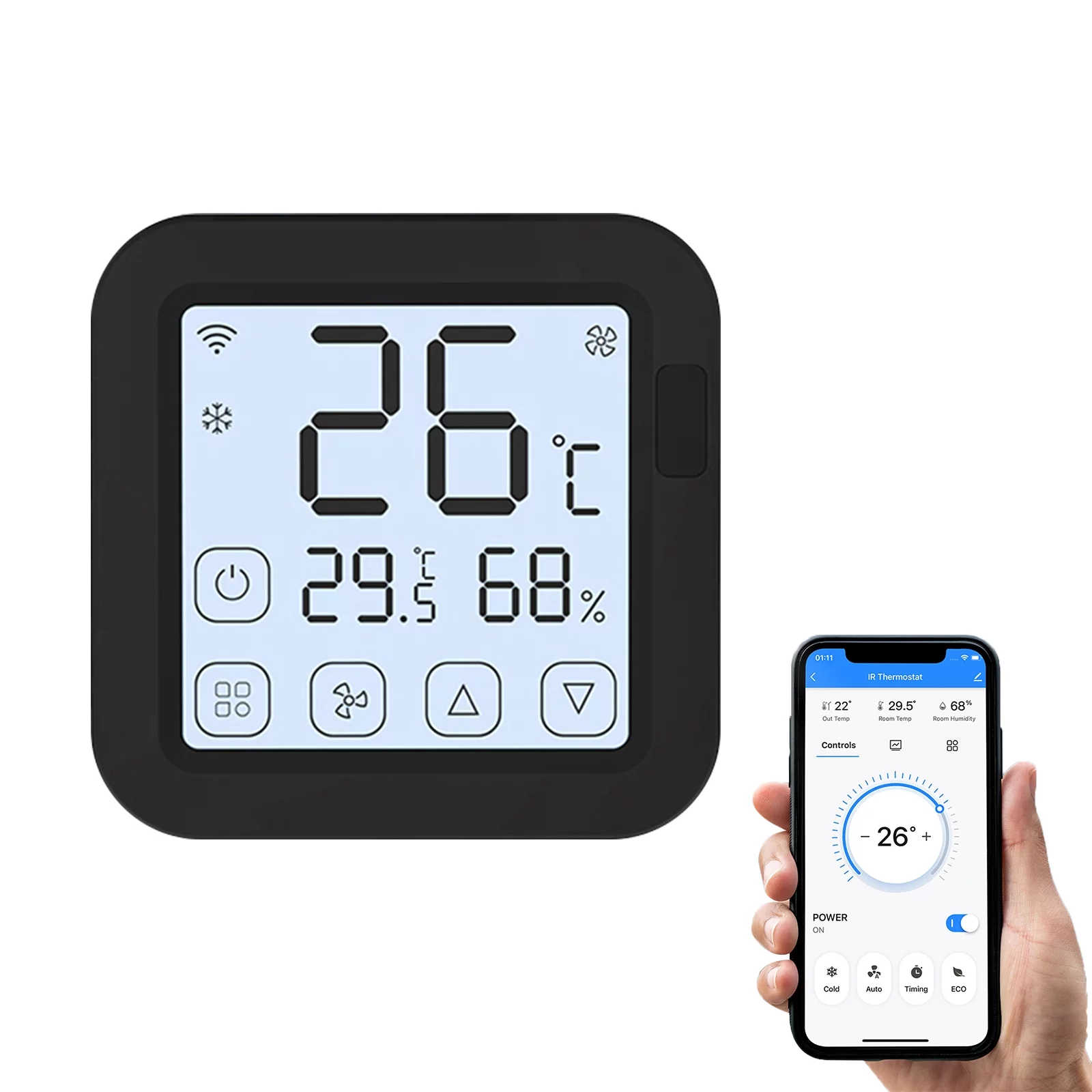 Anself Smart Wifi IR Air Conditioner Controller with LCD Display App Control Humidity Sensor Monitor Compatible with Home for Split Portable AC