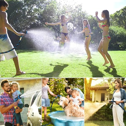 Garden Hose 50 ft -Heavy Duty Water Hoses - Flexible&Lightweight Car Washing Pipe with Stainless Steel Strain Reliefs,Kink-free Rubber Hoses with Spray