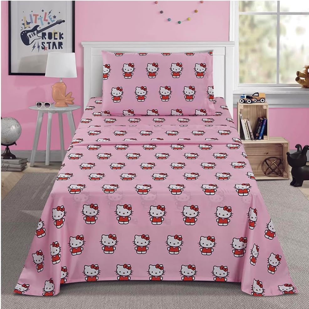 Jay Franco Twin Size Sheet Set 3 Pieces Kids Set (Hello Kitty Pink)