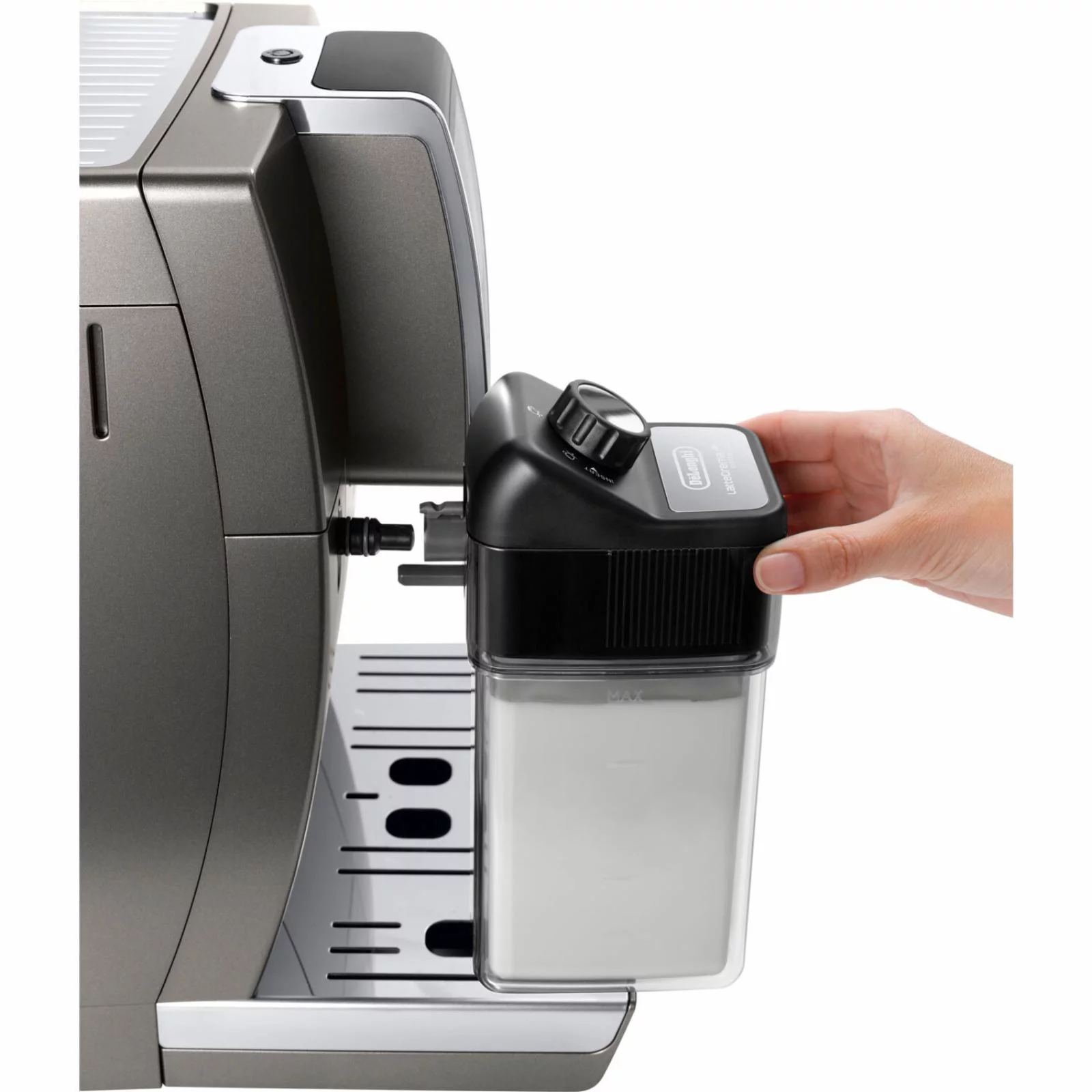 De'Longhi Dinamica Plus, Smart Coffee and Espresso Machine with Coffee Link Connectivity App and Automatic Milk Frother, Titanium