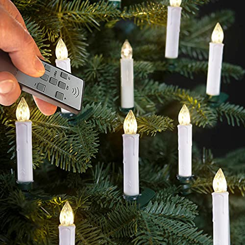 Raycare 10 PCS Battery Operated Taper Candle Lights with Remote, Led Window Candles with 8H Timer, Warm White Bright Flickering Light Christmas Candles with Clips/Suction Cups