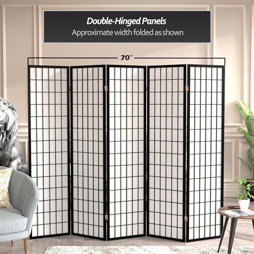 Red Lantern 6 ft. Tall Window Pane Shoji Screen-Natural-4 Panels Room Divider