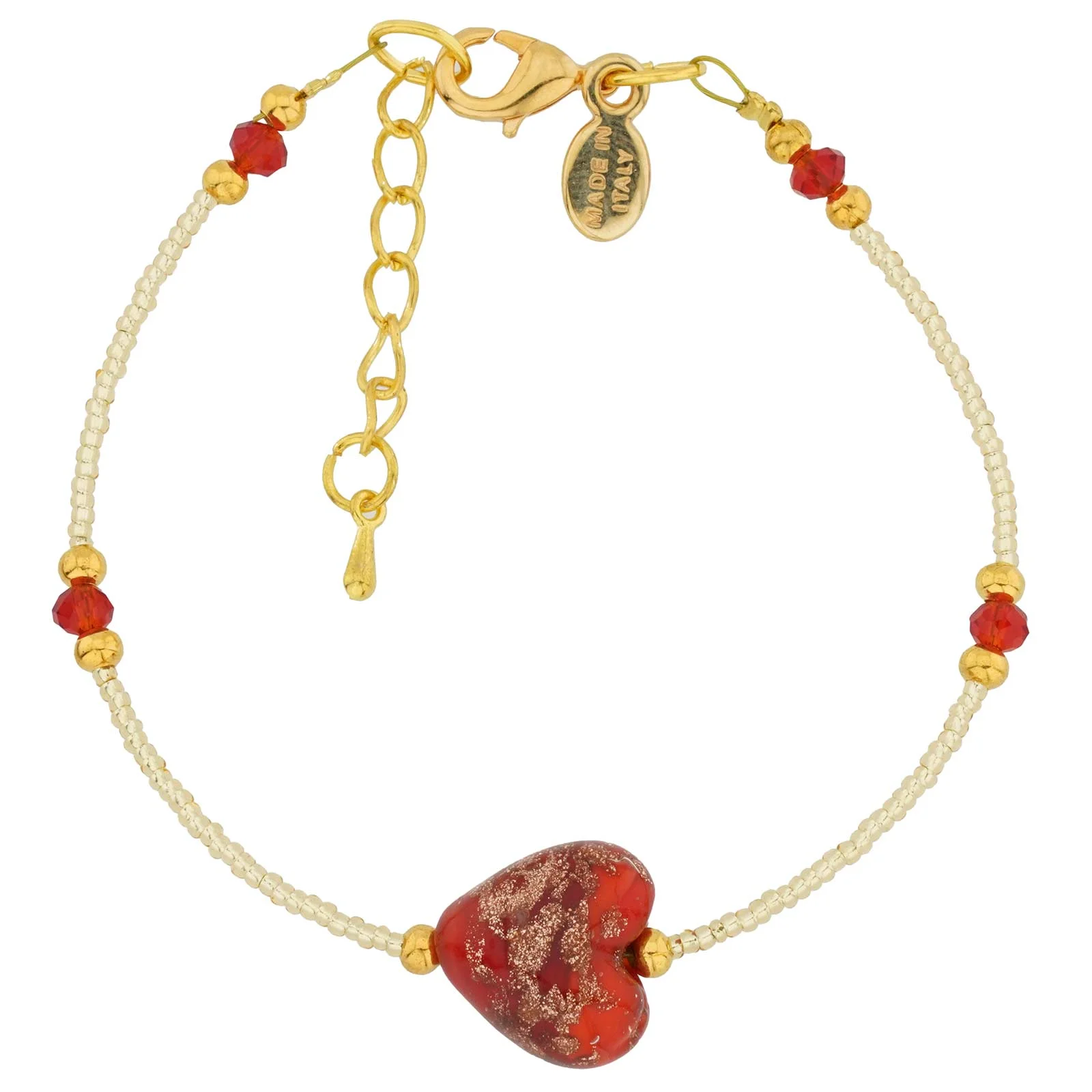 GlassOfVenice Murano Glass Heart Bracelet - Red Sparkles