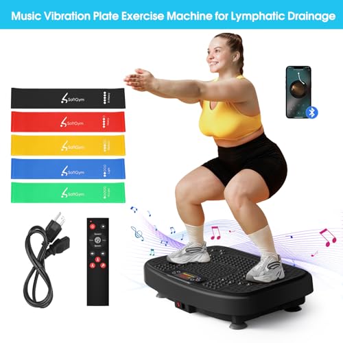 Vibration Plate Exercise Machine for Lymphatic Drainage,Softgym Power Vibrate Stand Shake Board 450 Lbs Capacity Whole Body Workout Waver with Fitness Resistance Bands Weight Loss Gifts for Women Men