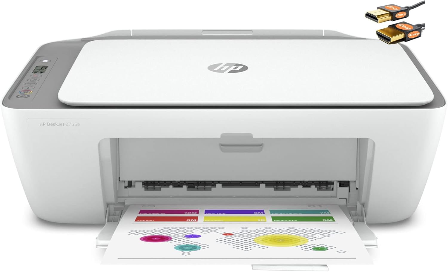 HP DeskJet 2755e Series Wireless Inkjet All-in-One Color Printer - Print Copy Scan - Mobile Printing - USB Connectivity - Up to 5.5 PPM - Up to 4800 x 1200 DPI Print Resolution + HDMI Cable