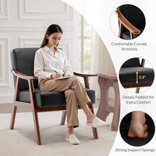 Rovibek Upholstered Accent Chair with Arms - Mid Century Modern Accent Chairs with Wood Frame, Upholstered Arm Chairs with 5.9in Thick Foam, Beige Occasional Chair, Set of 2