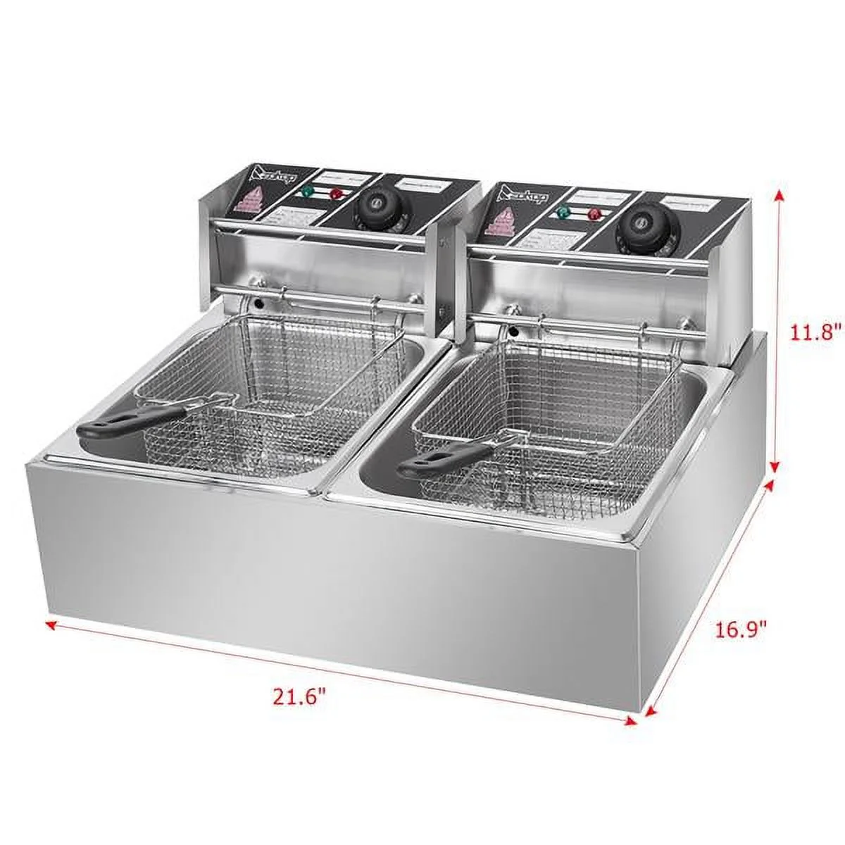 Mother's Day Sales - ZOKOP EH82 5000W MAX 110V 12.7QT/12L Stainless Steel Double Cylinder Electric Fryer US Plug