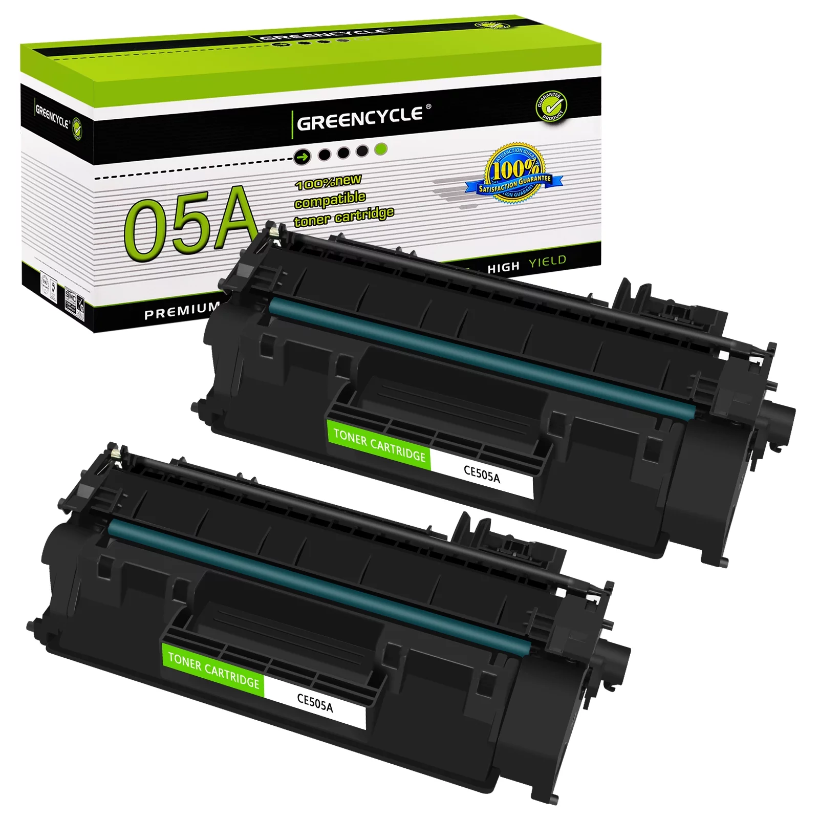 GREENCYCLE 2 Pack Compatible HP 05A CE505A Black Toner Cartridge Replacement for Laserjet P2035 P2035N P2055DN 2035N Printer
