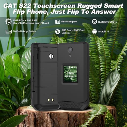CAT S22 Smart Flip Phone Unlocked (16GB) 2.8 Touchscreen Rugged Cell Phone Android 11, IP68 Water Resistant, T-Mobile 4G LTE GSM Single Nano Slot,Compatible with T-Mobile (New)