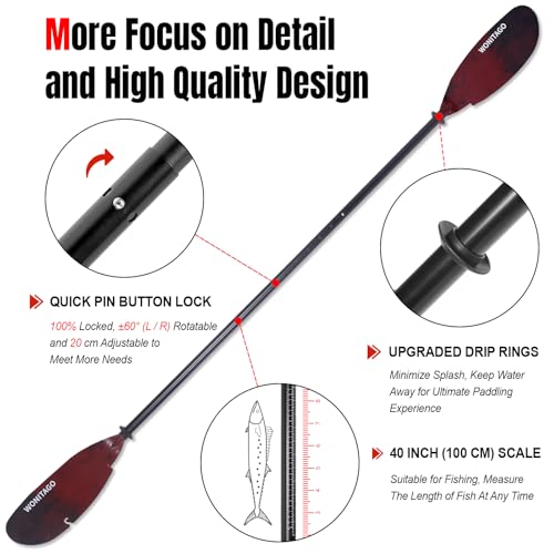 Angler Kayak Paddles Aluminum Paddle with Plastic Blades and Paddle Leash, Floating Adjustable Fishing Kayak Oars, 3 Piece, 230-250cm/90-98 inch