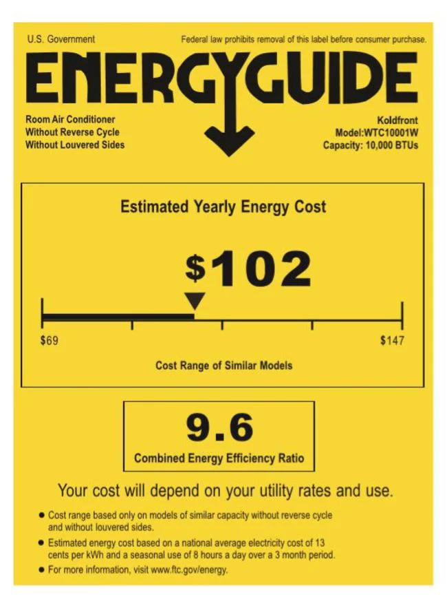 Koldfront Wtc10001w 10000 BTU 208/230V Through The Wall Air Conditioner - White