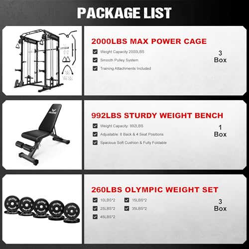 M21 Smith Machine, Multi-Function Power Cage with Dual Pulley Cable Crossover System, 2000LBS All-in-One Squat Rack with Smith Bar and Attachments