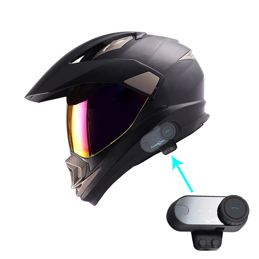 1Storm Dual Sport Helmet Motorcycle HGXP14A Full Face Motocross Off Road Bike + Motorcycle Bluetooth Headset: Matt Black
