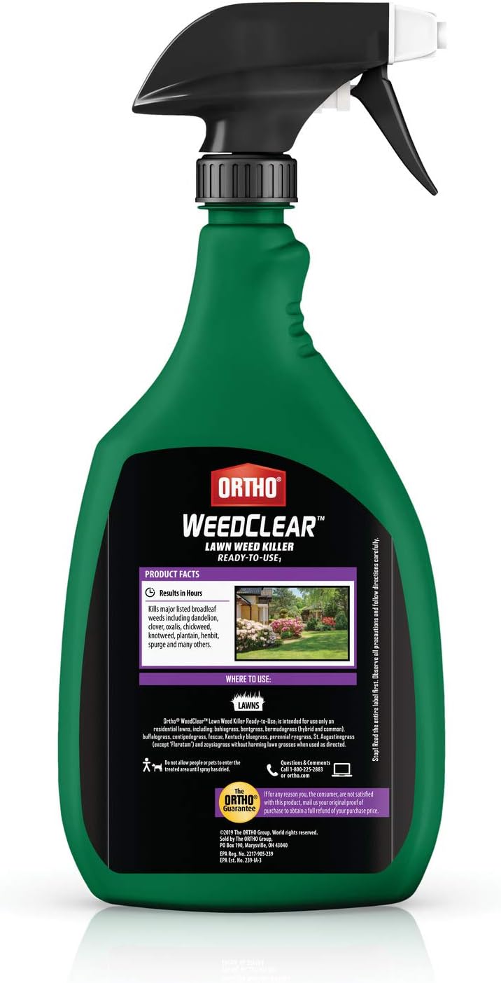Ortho WeedClear Lawn Weed Killer Ready-to-Use1 - Results in Hours, Kills Dollarweed, Dandelion, Clover and Chickweed to the Root, Won't Harm Lawn Grass When Used as Directed, 24 oz.