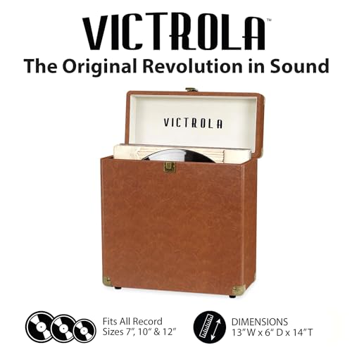 Victrola Collector – Record Storage Case – Holds 30+ Vinyl Turntable Records, Heavy-Duty Hardware, Hinges, & Smart Metal Corners, Portable with Easy-Carry Handle (Black)