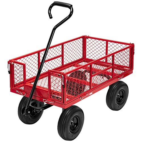VIVOHOME Heavy Duty 880 Lbs Capacity Mesh Steel Garden Cart Folding Utility Wagon with Removable Sides and 4.10/3.50-4