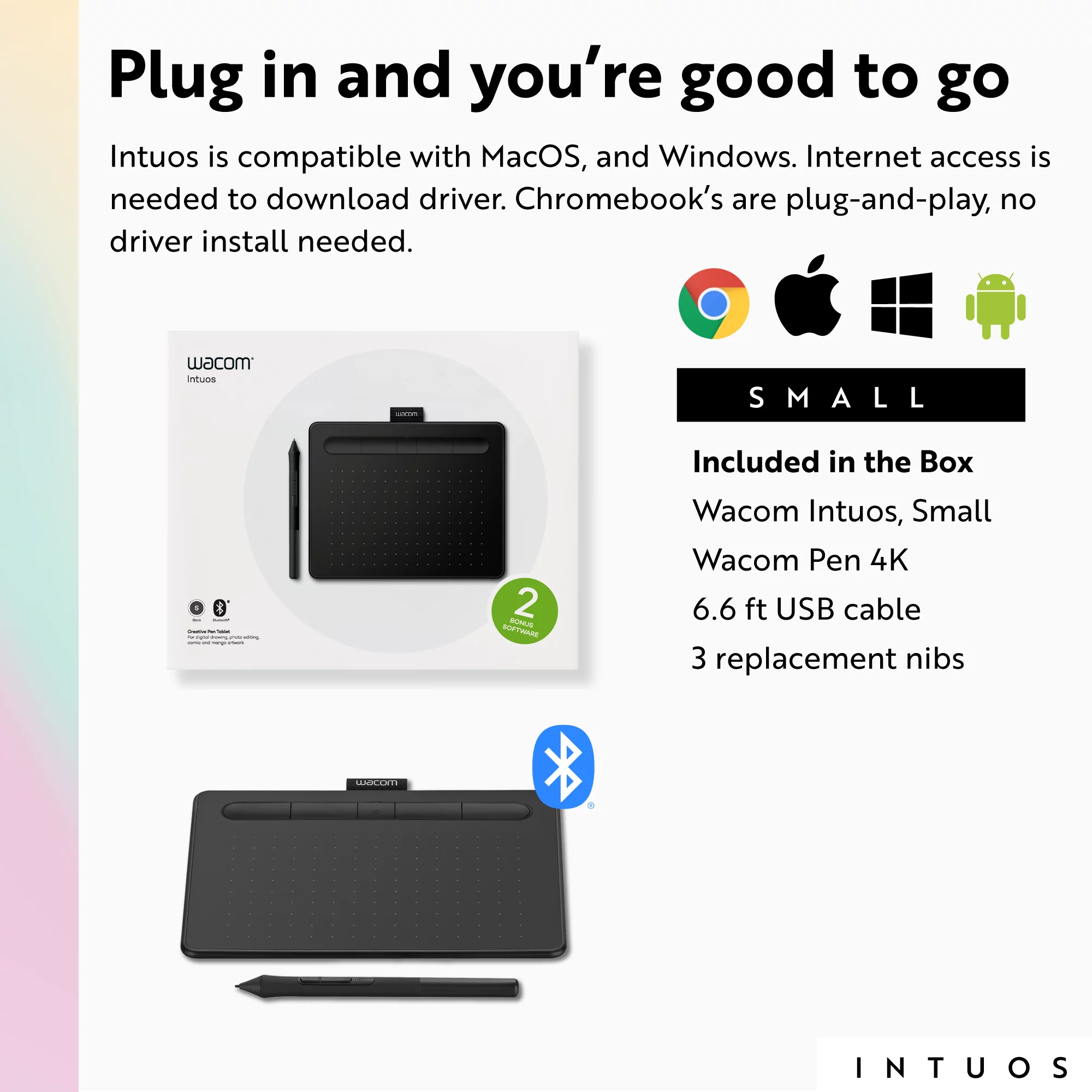 Wacom Intuos Wireless Graphics Drawing Tablet with 3 Bonus Software Included, 7.9