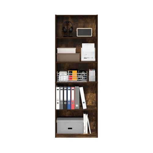 Furinno Gehry 5-Tier Bookcase, Bookshelf with Adjustable Shelves, White