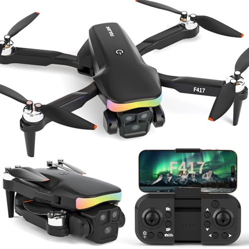 F417 Drone with Camera 1080P for Beginners and Adults,RGB LED Light 90°Electric Adjustable Lens,FPV Drone Mini RC Quadcopter with Live Video Camera,360° Flip,One Key Take Off/Land,Carry Case,Black