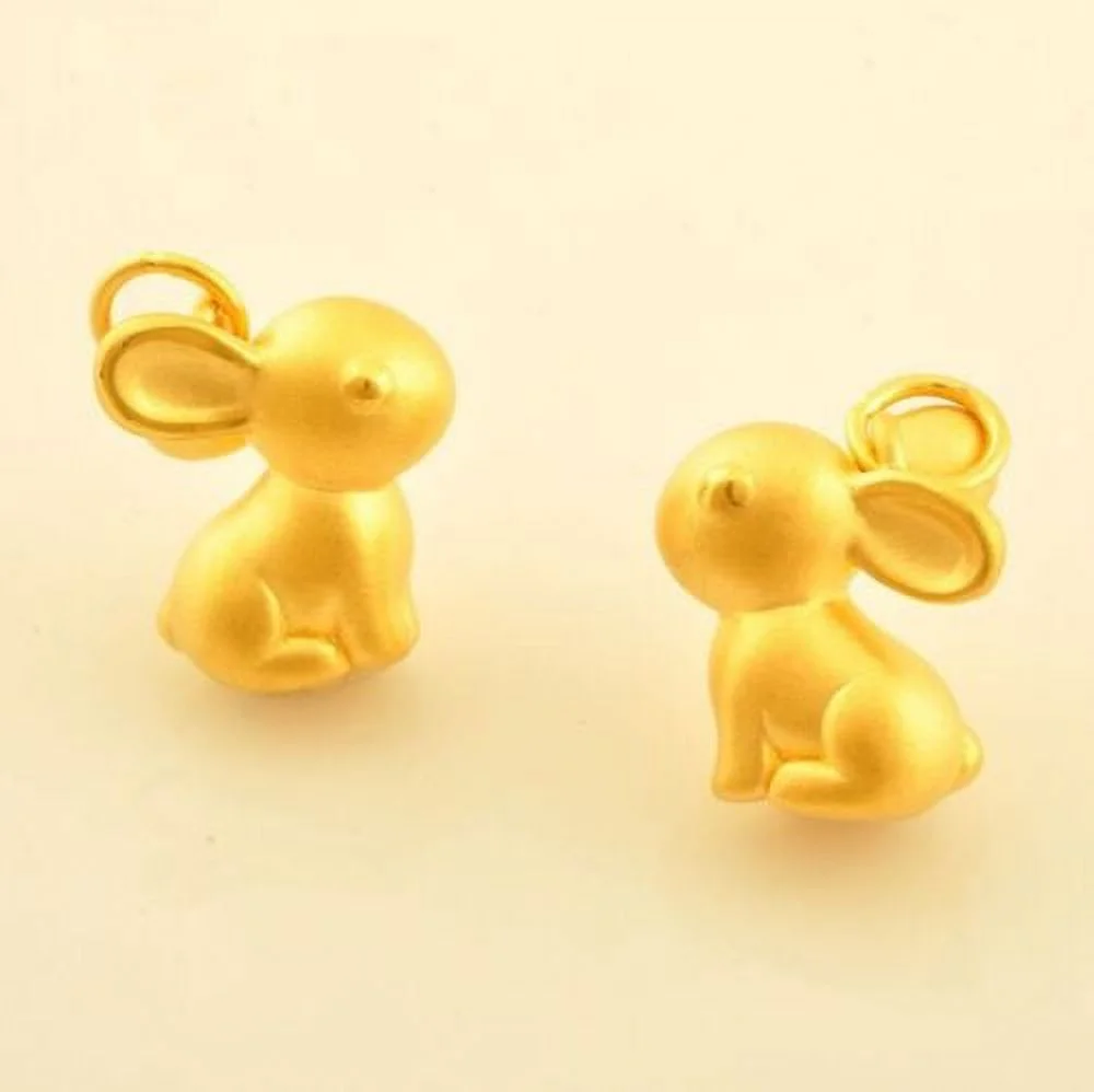 Fine Pure 999 24K Solid Yellow Gold Pendant Gift 3D Lucky Rabbit Pendant 0.37g