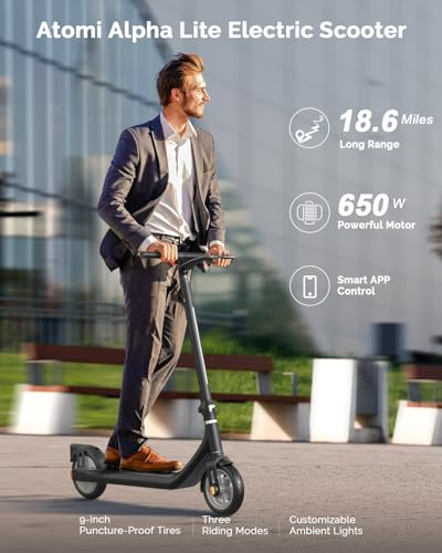 Atomi Electric Scooter E20/E30/Alpha Lite, 500W/650W Motor Electric Scooter with 19 Miles Long Range, 15.6 Mph Speed, Portable Folding Commuting Scooter for Adults