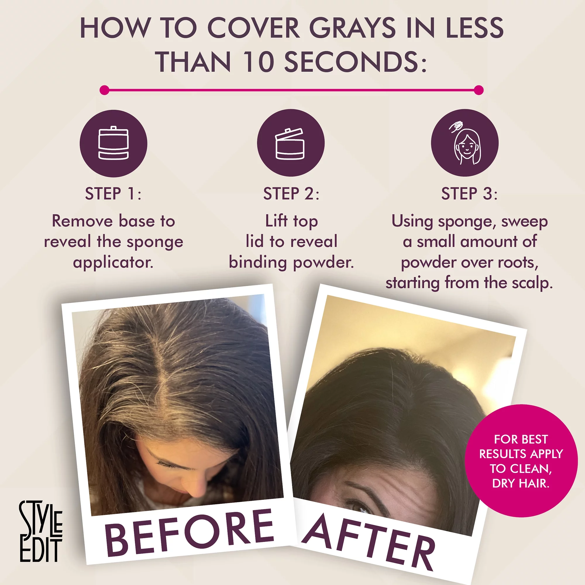 Style Edit Hair Root Touch Up Powder Cover Up Concealer Dark Brown 0.13 oz