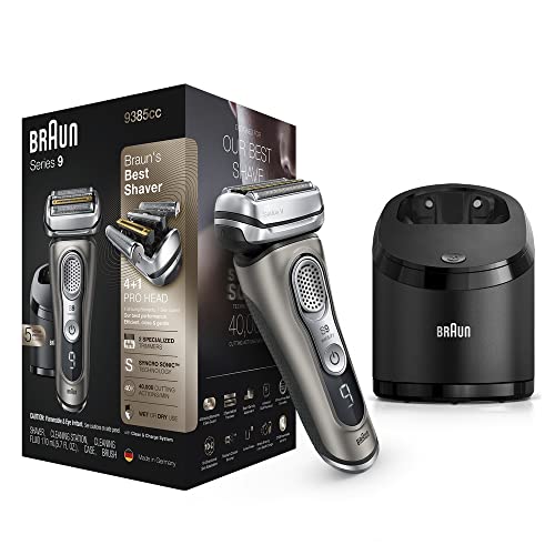 Braun Series 9 9385cc Latest Generation Electric Shaver, Rechargeable & Cordless Electric Razor for Men, with Clean&Charge Station & Leather Travel Case