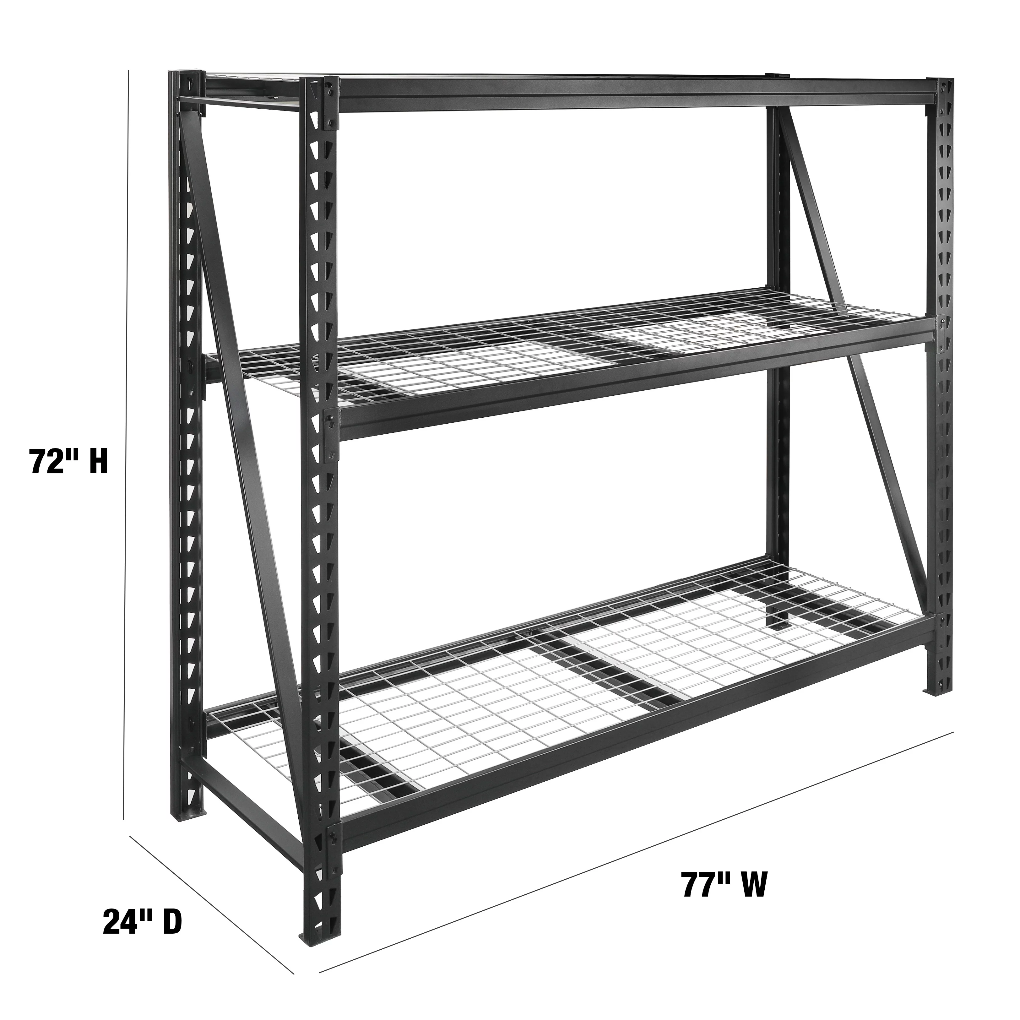 WORKPRO Steel 3-Tier Storage Shelf Unit 72-Inch-H x 77-Inch-W x 24-Inch-D, 6000lb Total Capacity, Black
