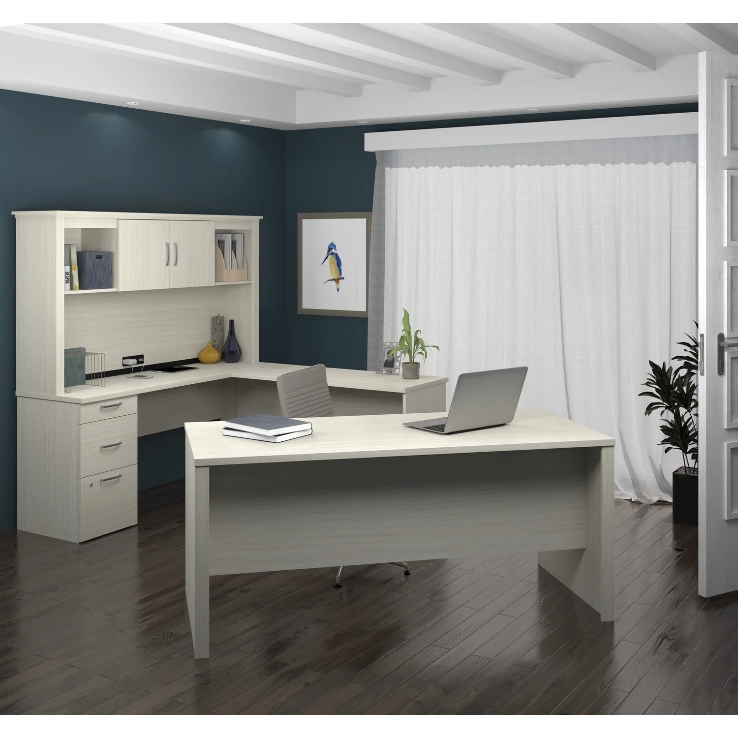 HomeStock Retro Revival U-Shaped Desk In White Chocolate