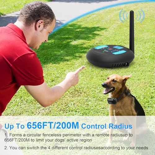 BNDHDEH Dog Wireless Fence, Electric Dog Fence & Remote Training Collar, Rechargeable Waterproof, Vibrate/Shock, Adjustable Control Range 80 to 1964 Feet, Electric Dog Boundary Containment System