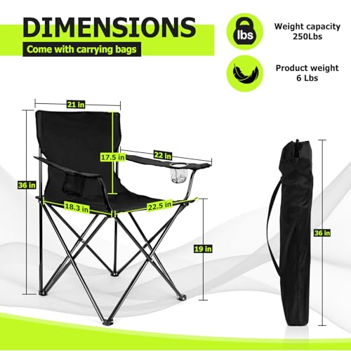 Joyfair Portable Camping Chair, Outdoor Lawn Folding Chairs for Adults, Heavy Duty Large Foldable Chairs for Beach, Fishing, Tailgating Outdoor Sport, 2 Cup Holders & Carry Bag