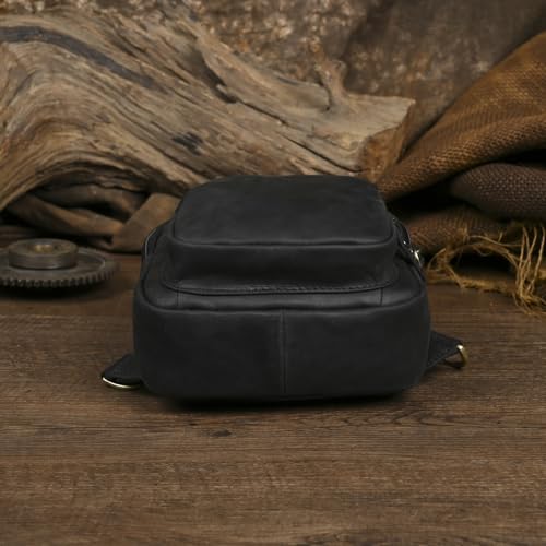 Le'aokuu Men Fashion Casual Tea Designer Travel Hiking Crossbody Chest Sling Bag Rig One Shoulder Strap Bag Men Leather 8015