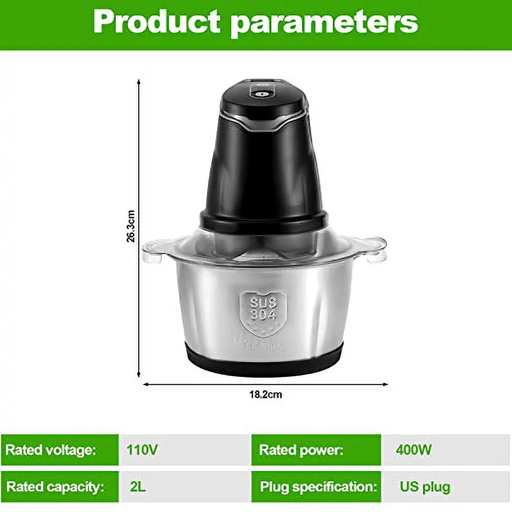 Electric Food Processor, 2L Meat Grinder Vegetables Chopper Household Kitchen Garlic Mincer US Plug