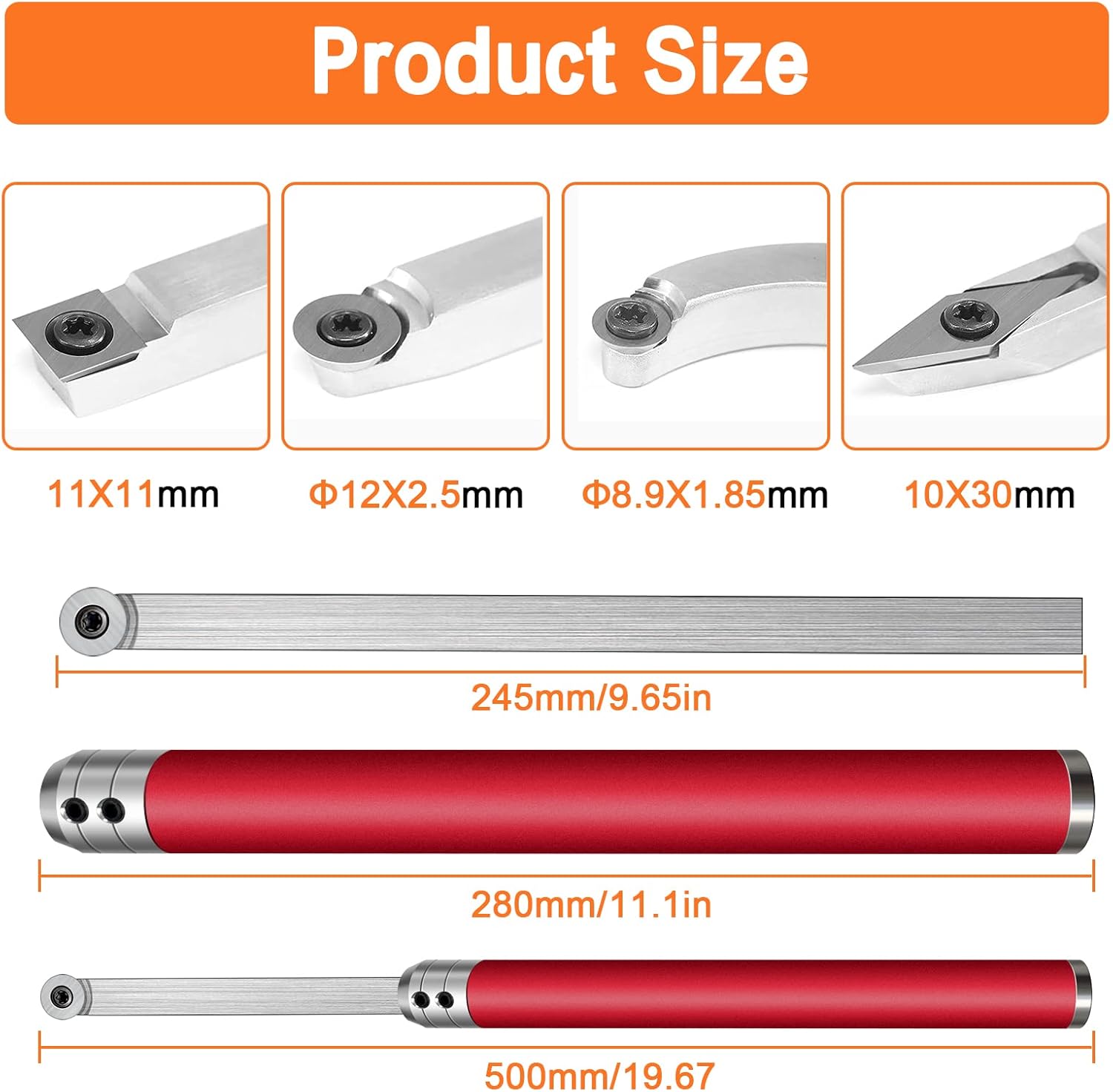 Carbide Tipped Wood Lathe Turning Tools Set, Full Size Lathe Rougher Finisher Swan Neck Hollowing Tools and Interchangeable Aluminum Alloy Grip Handle with Diamond Round Square Carbide Inserts