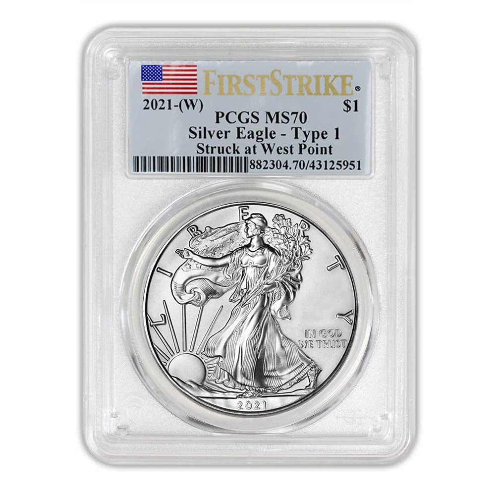2021 (W) 1 oz Silver American Eagle Coin MS-70 (Type 1 - First Strike - Struck at West Point Mint - Flag Label) $1 MS70 PCGS